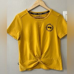 Karl Lagerfeld Paris Mustard Yellow Knot Front Logo Tee Women’s Medium